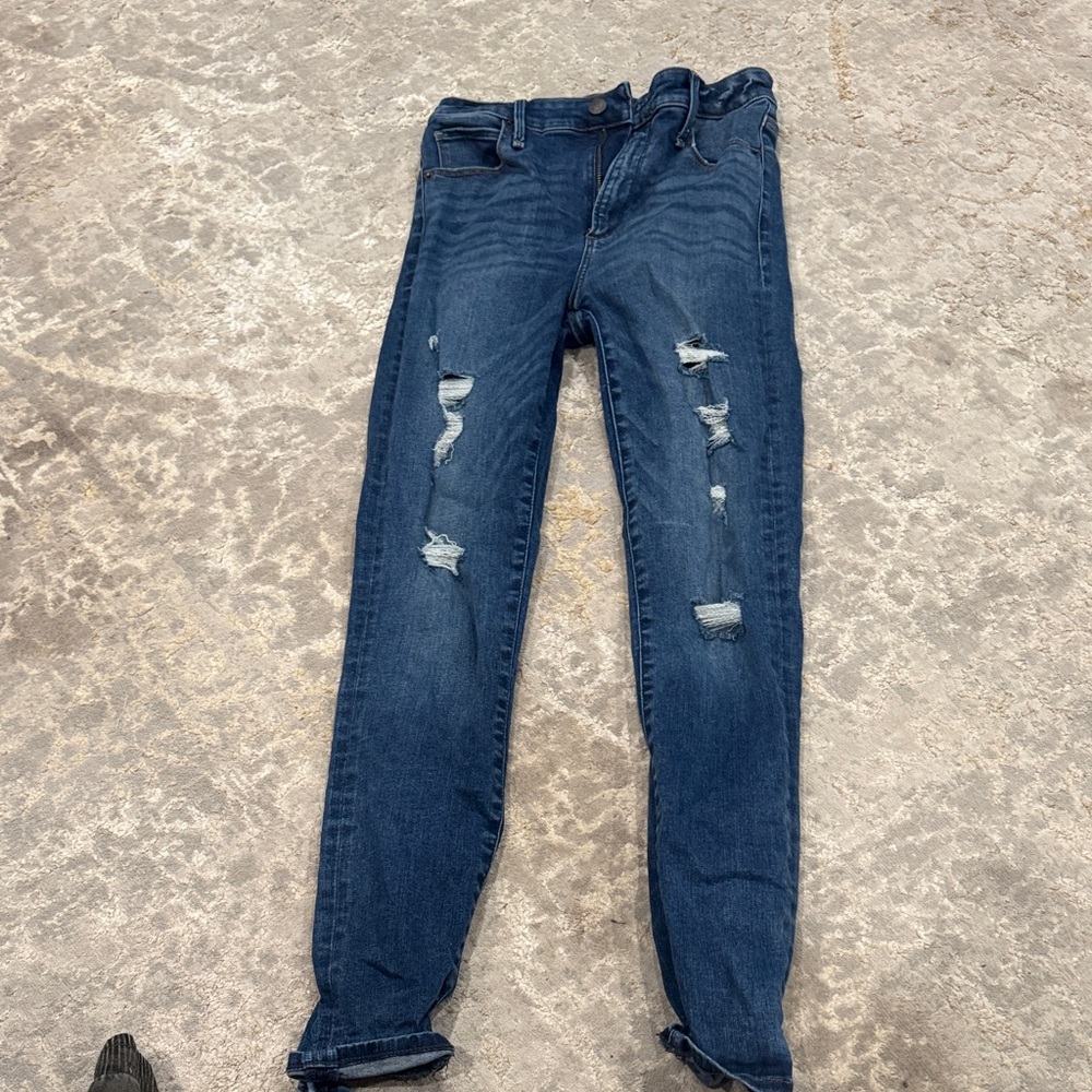 Abercrombie & Fitch Dark Blue Distressed Straight Leg Jeans